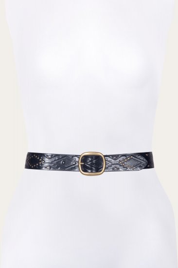 Frye 38mm Belt With Southwestern Embossing, Perf & Studs - 38mm Belt With Southwestern Embossing, Perf & Studs - Click Image to Close