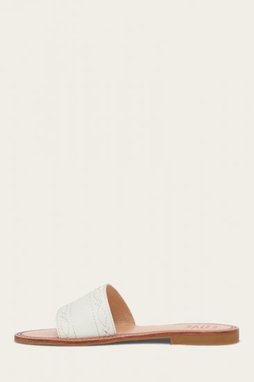 Frye Ava Woodstock Slide - White - Click Image to Close