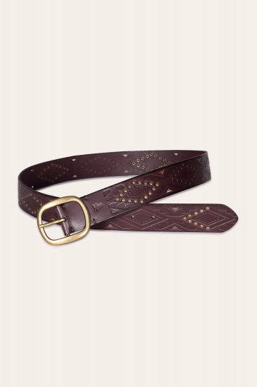 Frye 38mm Belt With Southwestern Embossing, Perf & Studs - 38mm Belt With Southwestern Embossing, Perf & Studs - Click Image to Close