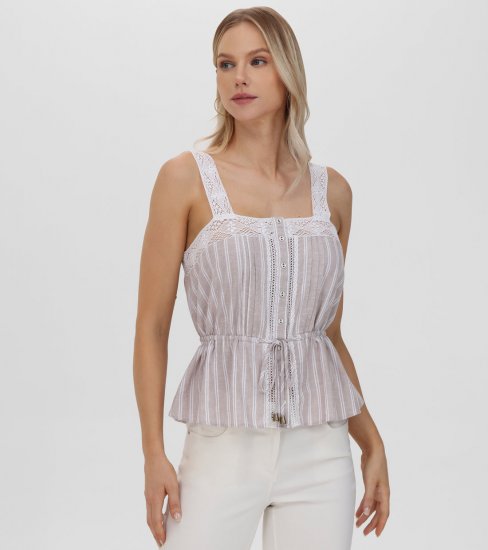 Frye Lace Trim Square Neck Tank - Lace Trim Square Neck Tank - Click Image to Close