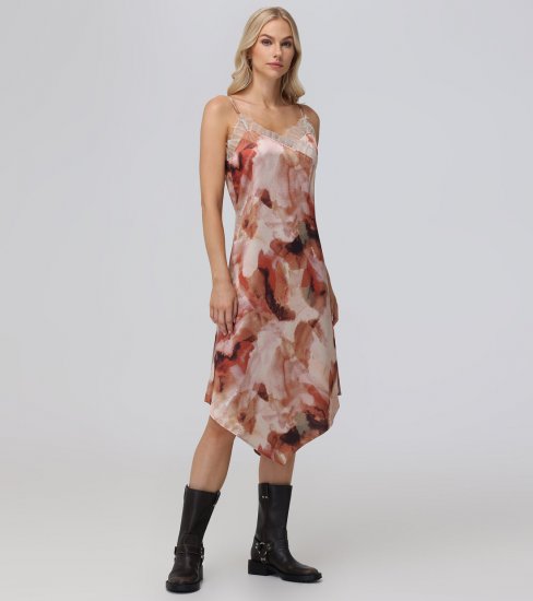 Frye Charmeuse Lace Trim Slip Midi Dress - Charmeuse Lace Trim Slip Midi Dress - Click Image to Close