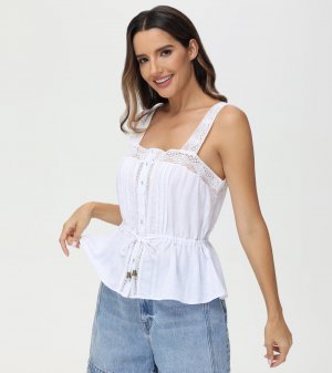 Frye Lace Trim Square Neck Tank - Lace Trim Square Neck Tank