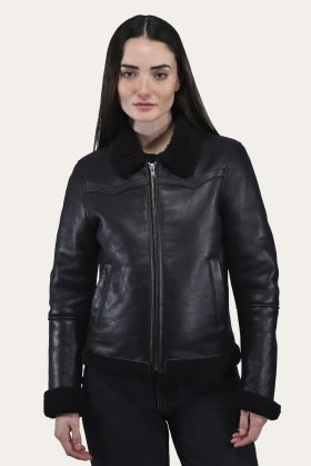 Frye Women's Leather Jacket With Sherling Collar And Cuffs - Women's Leather Jacket With Sherling Collar And Cuffs