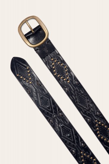 Frye 38mm Belt With Southwestern Embossing, Perf & Studs - 38mm Belt With Southwestern Embossing, Perf & Studs - Click Image to Close