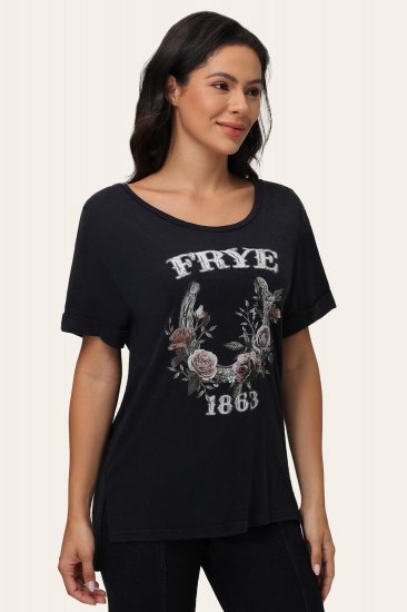 Frye Floral Graphic Rolled Cuff Tee - Floral Graphic Rolled Cuff Tee - Click Image to Close