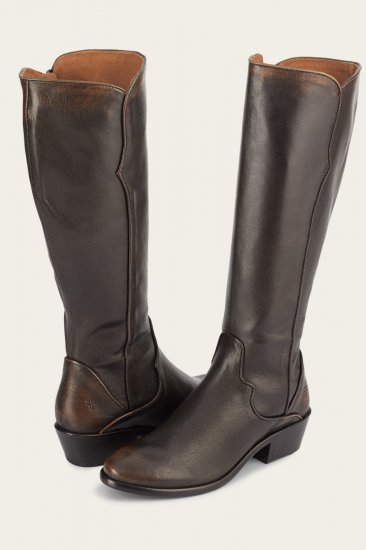 Frye Carson Piping Tall - Black-brush-off - Click Image to Close
