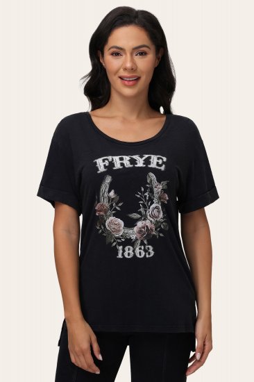 Frye Floral Graphic Rolled Cuff Tee - Floral Graphic Rolled Cuff Tee - Click Image to Close