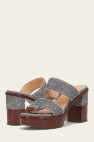 Frye Pipa Woodstock 2 Band Platform Sandal - Grey-sky - Click Image to Close