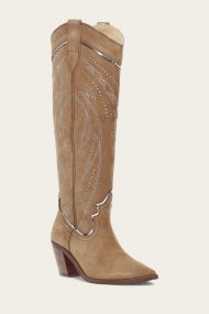 Frye Sara Western Tall Stud - Almond