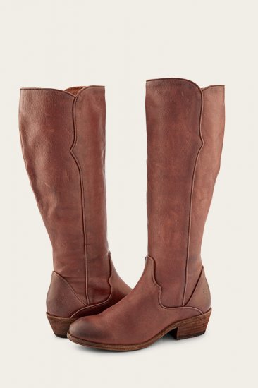Frye Carson Piping Tall Wide Calf - Redwood - Click Image to Close