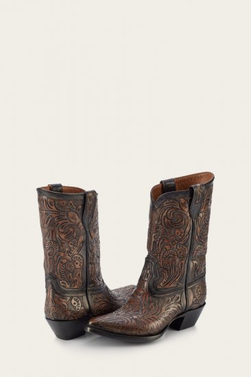Frye Sacha Mid Pull On - Black-tooled - Click Image to Close