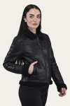 Frye Women's Leather Jacket With Sherling Collar And Cuffs - Women's Leather Jacket With Sherling Collar And Cuffs