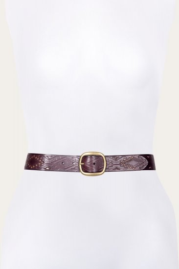 Frye 38mm Belt With Southwestern Embossing, Perf & Studs - 38mm Belt With Southwestern Embossing, Perf & Studs - Click Image to Close