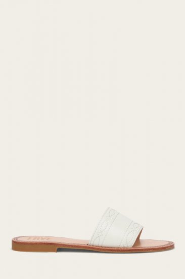 Frye Ava Woodstock Slide - White - Click Image to Close
