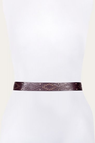 Frye 38mm Belt With Southwestern Embossing, Perf & Studs - 38mm Belt With Southwestern Embossing, Perf & Studs - Click Image to Close