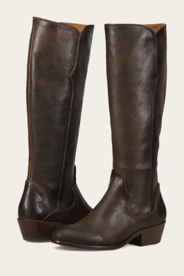 Frye Carson Piping Tall Wide Calf - Chocolate - Click Image to Close