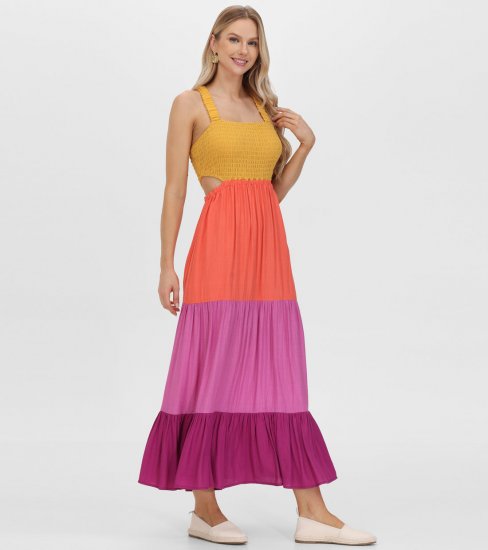 Frye Smocked Color Block Maxi Dress - Smocked Color Block Maxi Dress - Click Image to Close